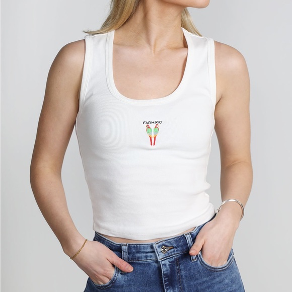 FARM Rio Embroidered Ribbed Stretch-Cotton Top - Picture 1 of 8